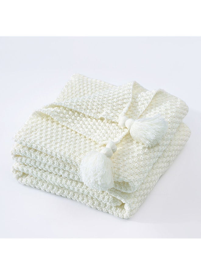 Tassel Design Warm Blanket Polyester White 130x170cm - Image 1